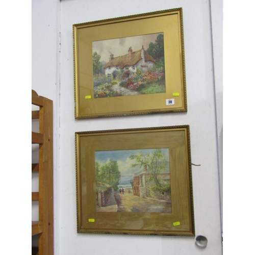 38 - DOUGLAS PINDER, pair of signed watercolours, 'Old Newquay' and 'Cottage Garden'