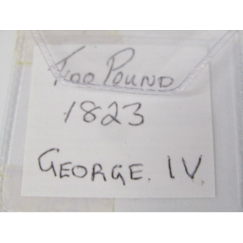 4A - 1823 George IV gold two pounds. ‘Large Bare Head’ with St George & the Dragon on reverse.  Edge insc... 