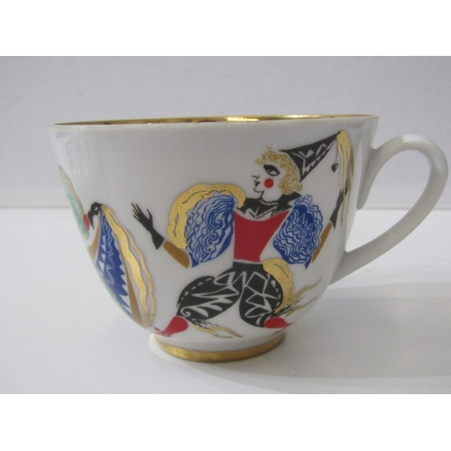 444 - RUSSIAN PORCELAIN, 2 Lomonosov porcelain cups and saucers, 1 depicting Russian dancers, other floral... 