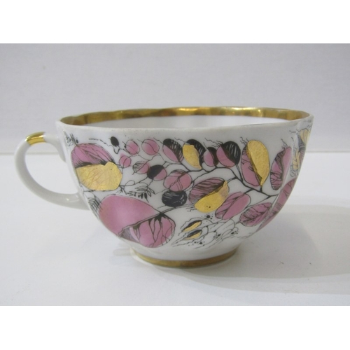 444 - RUSSIAN PORCELAIN, 2 Lomonosov porcelain cups and saucers, 1 depicting Russian dancers, other floral... 