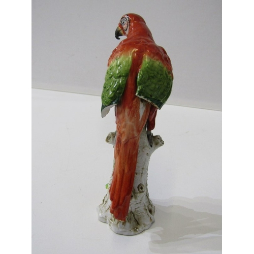 445 - HOCHST PORCELAIN, a parrot on branch, blue circular Hochst mark to base - possibly 18th Century (dam... 