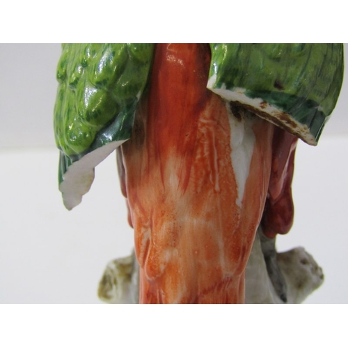 445 - HOCHST PORCELAIN, a parrot on branch, blue circular Hochst mark to base - possibly 18th Century (dam... 