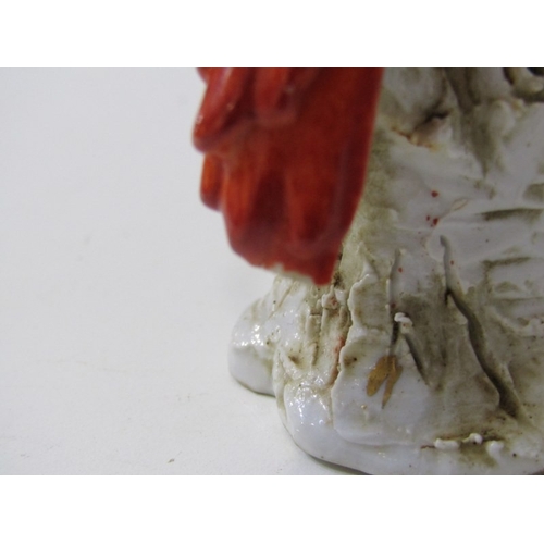 445 - HOCHST PORCELAIN, a parrot on branch, blue circular Hochst mark to base - possibly 18th Century (dam... 