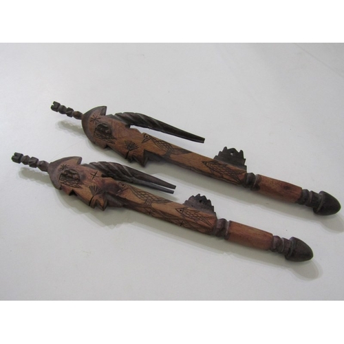 16 - ETHNIC CARVINGS, 2 carved African busts, face mask, etc