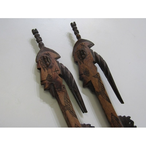 16 - ETHNIC CARVINGS, 2 carved African busts, face mask, etc