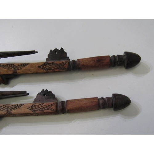 16 - ETHNIC CARVINGS, 2 carved African busts, face mask, etc