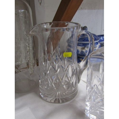 18 - CUT GLASS, cut glass ship's decanter, square form whisky decanter, ship in bottle, cut glass jug, et... 