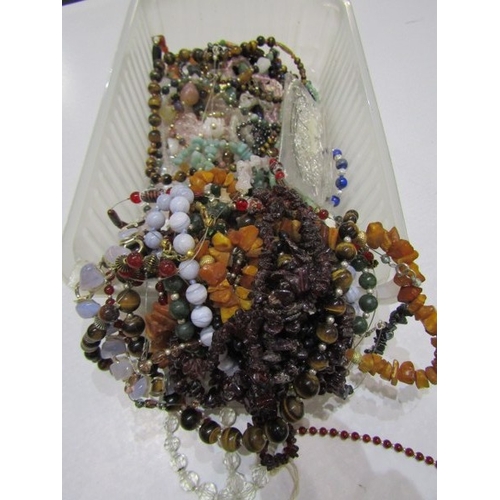 399 - COSTUME JEWELLERY, good selection of multi bead necklaces, plated necklaces, etc