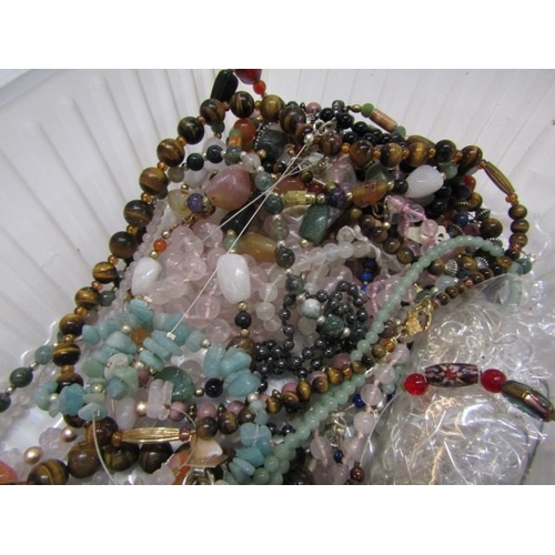 399 - COSTUME JEWELLERY, good selection of multi bead necklaces, plated necklaces, etc