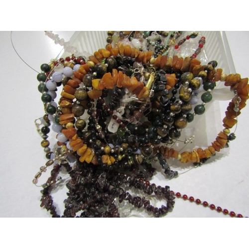 399 - COSTUME JEWELLERY, good selection of multi bead necklaces, plated necklaces, etc
