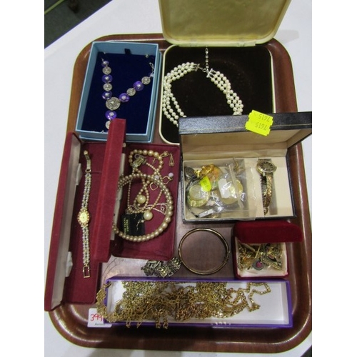 399A - COSTUME JEWELLERY, tray of costume jewellery, various items boxed, including faux pearls, plated nec... 