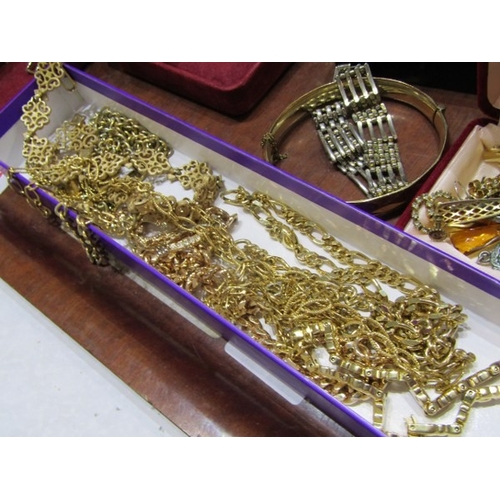 399A - COSTUME JEWELLERY, tray of costume jewellery, various items boxed, including faux pearls, plated nec... 