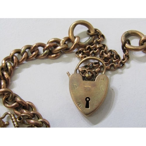 400 - GOLD CHARM BRACELET, 9ct yellow gold charm bracelet with padlock clasp, charms including a poodle, h... 