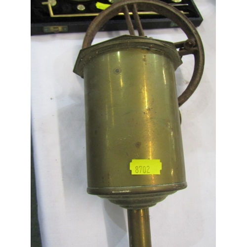 401 - BOTTLE JACK, vintage bottle jack together with boxed scales and weights and a gavel and stand