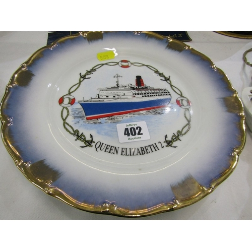 402 - MARITIME SOUVENIR WARE, QEII souvenir novelty tea pot, plate and other ephemera