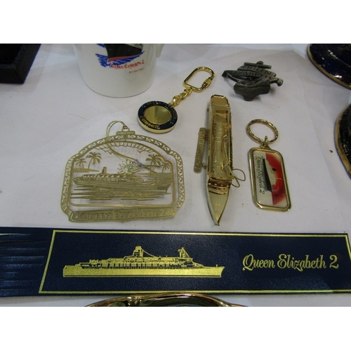 402 - MARITIME SOUVENIR WARE, QEII souvenir novelty tea pot, plate and other ephemera