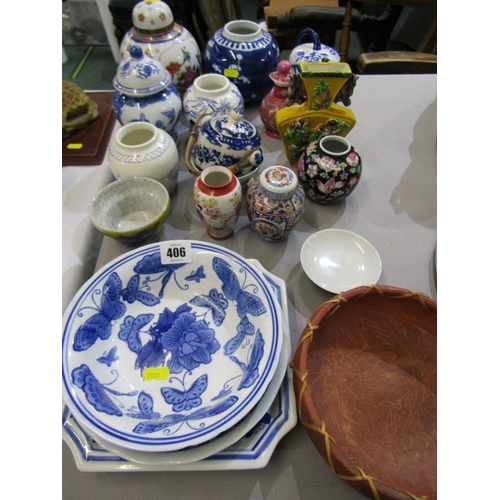 406 - ORIENTAL CERAMICS, collection of various ceramics including ginger jars, vase, bowls and a figure (1... 