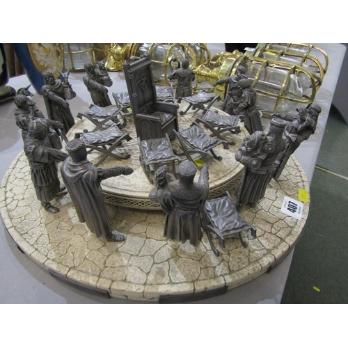407 - KING ARTHUR'S ROUND TABLE, model depicting King Arthur's Round Table with 12 cast metal figures of K... 