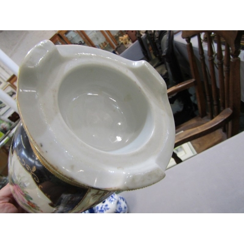 408 - NORITAKE CERAMIC, pair of blue ground Noritake vases marked to base, together with a similar floral ... 