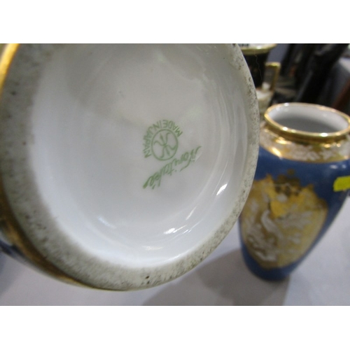 408 - NORITAKE CERAMIC, pair of blue ground Noritake vases marked to base, together with a similar floral ... 