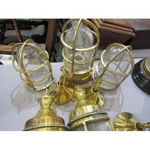 409 - LIGHT FITTINGS, 8 various brass bound ship's light fittings