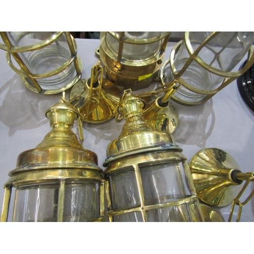 409 - LIGHT FITTINGS, 8 various brass bound ship's light fittings