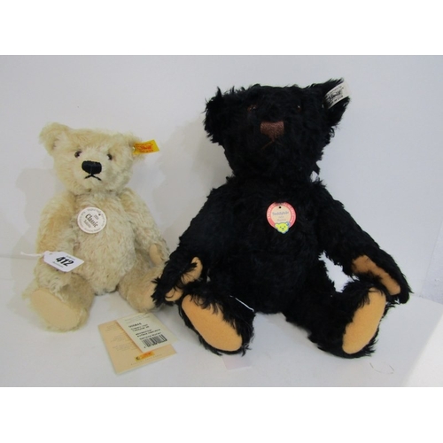 412 - STEIFF TEDDIES, 2 Steiff teddy bears; blonde classic 1920 teddy bear, no 000645 and black Original b... 