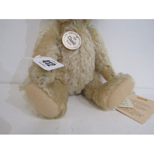 412 - STEIFF TEDDIES, 2 Steiff teddy bears; blonde classic 1920 teddy bear, no 000645 and black Original b... 