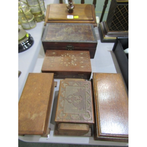 414 - WOODEN BOXES, 6 various wood boxes including 1 marked 'Taormina 1945'