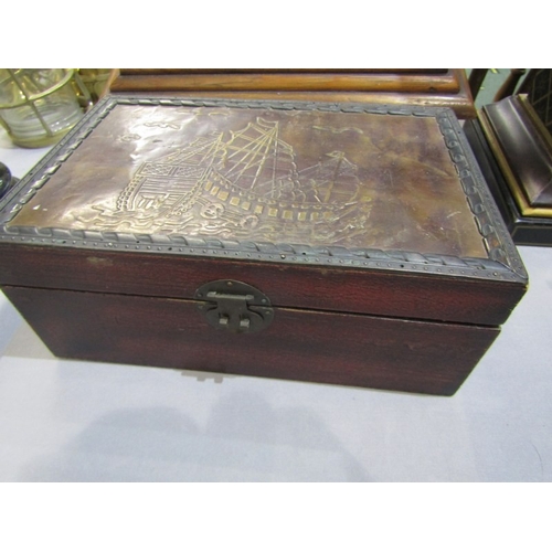 414 - WOODEN BOXES, 6 various wood boxes including 1 marked 'Taormina 1945'