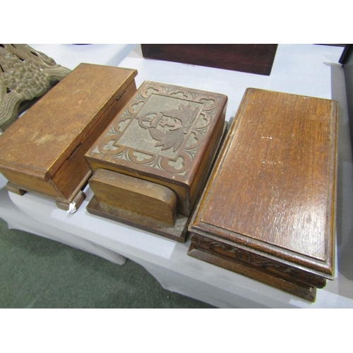 414 - WOODEN BOXES, 6 various wood boxes including 1 marked 'Taormina 1945'