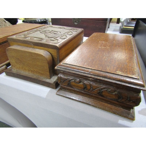 414 - WOODEN BOXES, 6 various wood boxes including 1 marked 'Taormina 1945'