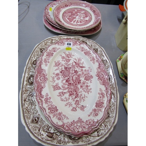 418 - MASON'S 'Game Birds' meat plate depicting game birds, together with other various redware china