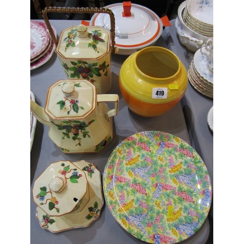419 - ART DECO CERAMICS, an art deco Shelley tureen together with a Shelley pot, Royal Winton chintz plate... 