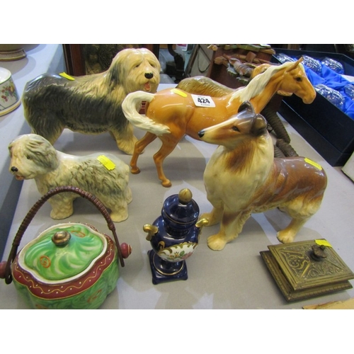 424 - BESWICK HORSE, a model of a Beswick Horse (damaged ear) together with 4 various pottery dog ornament... 