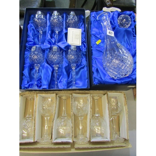 427 - GLASSWARE, a Royal Scot Crystal boxed decanter and stopper together with a boxed set of 6 glasses