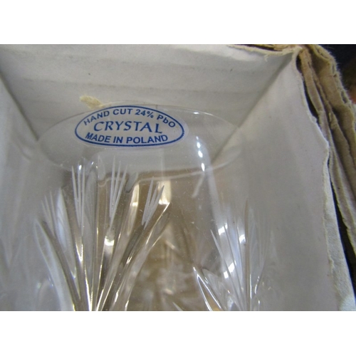 427 - GLASSWARE, a Royal Scot Crystal boxed decanter and stopper together with a boxed set of 6 glasses