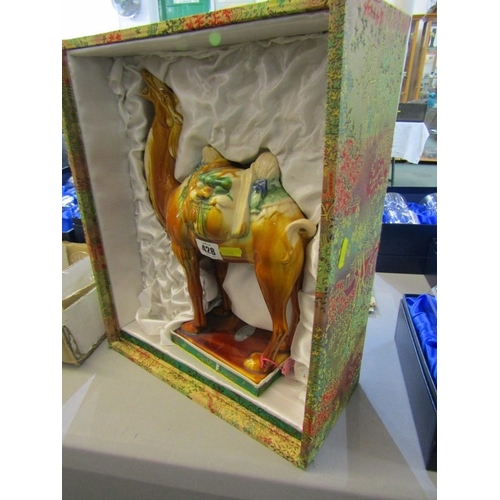 428 - BOXED ORIENTAL POTTERY CAMEL, Tang style camel figure in 1960s retail box