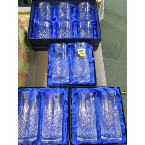 429 - ROYAL SCOT CRYSTAL, 3 pairs of boxed  high ball glasses,  together with a boxed set of 6 Royal Scot ... 