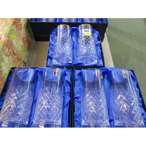 429 - ROYAL SCOT CRYSTAL, 3 pairs of boxed  high ball glasses,  together with a boxed set of 6 Royal Scot ... 