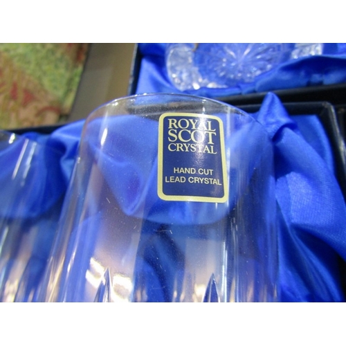 429 - ROYAL SCOT CRYSTAL, 3 pairs of boxed  high ball glasses,  together with a boxed set of 6 Royal Scot ... 