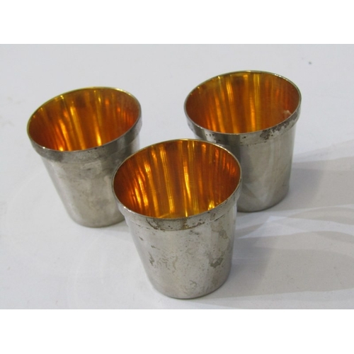 430 - PLATED SALTS, pair of plated shell form salts with dolphin supports, 3 plated tots, 4 green glass tu... 