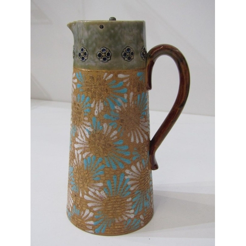 433 - ROYAL DOULTON, pair of Royal Doulton lace impressed decorated tapering spill vases, 18cm height, tog... 