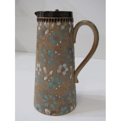 433 - ROYAL DOULTON, pair of Royal Doulton lace impressed decorated tapering spill vases, 18cm height, tog... 