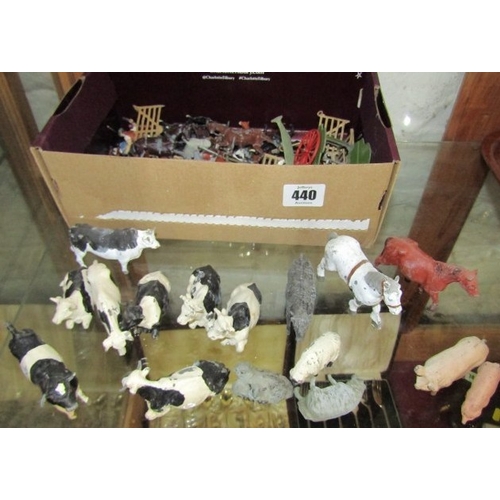440 - LEAD FARM ANIMALS, collection of lead farm animals including friesian cows, cart horses, sheep, gate... 