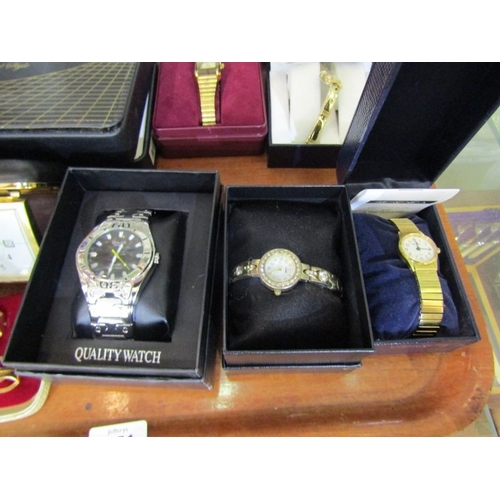 441 - TRAVELLING CLOCK & WATCHES, tray of 3 assorted travelling clocks, 6 boxed watches, including a Qmax ... 