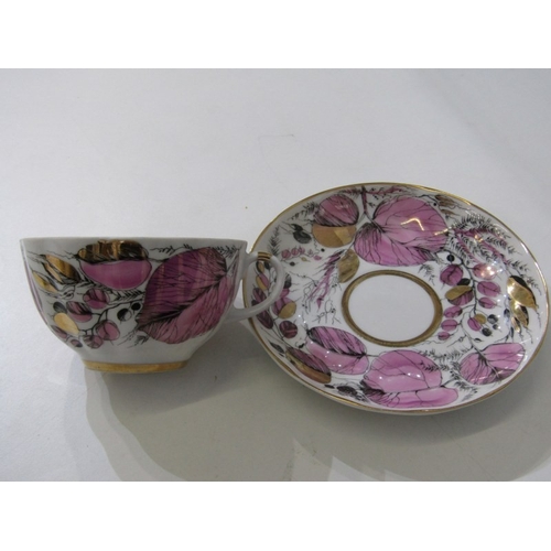 444 - RUSSIAN PORCELAIN, 2 Lomonosov porcelain cups and saucers, 1 depicting Russian dancers, other floral... 