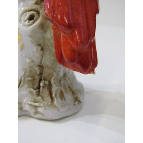 445 - HOCHST PORCELAIN, a parrot on branch, blue circular Hochst mark to base - possibly 18th Century (dam... 