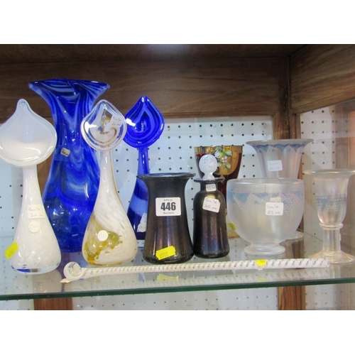 446 - ART GLASSWARE, 2 blue veined art glass vases, Jack in the pulpit vase & various other art glass (11 ... 