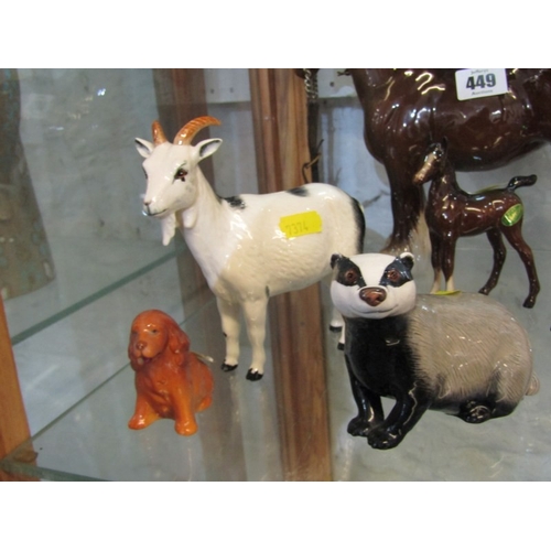 449 - BESWICK POTTERY, a Beswick shire horse together with 2 Beswick ponies, a Beswick badger, a Royal Dou... 
